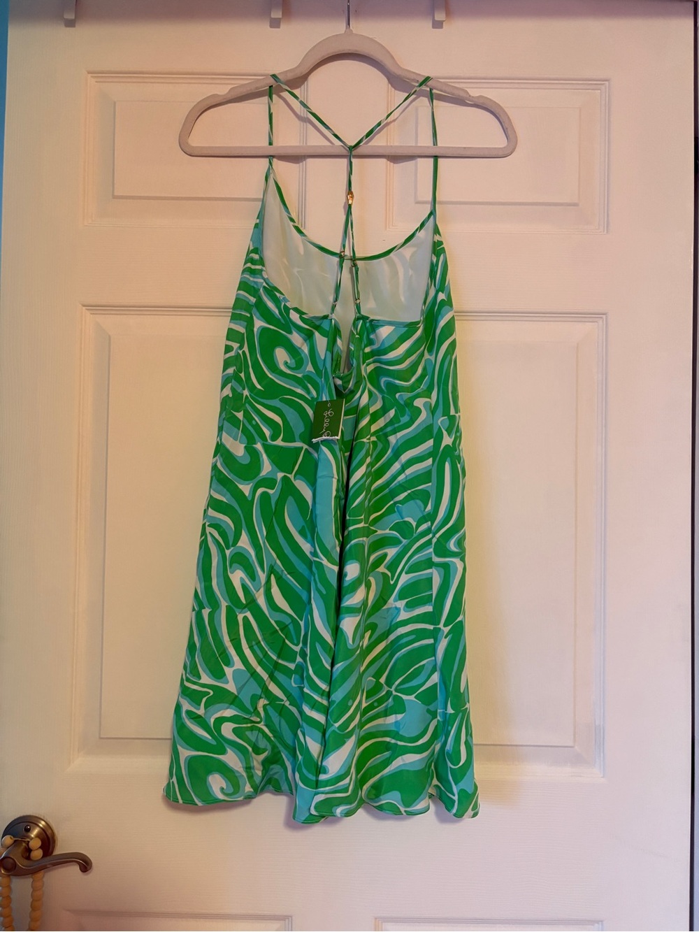 Lilly Pulitzer “Finders Keepers” Maisy Slip Dress Green and Aqua Swirl 100% Silk - Picture 2 of 8